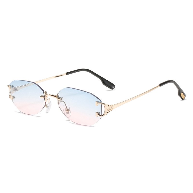 Women's Rimless Diamond Cut Metal UV400 Sunglasses RC239018