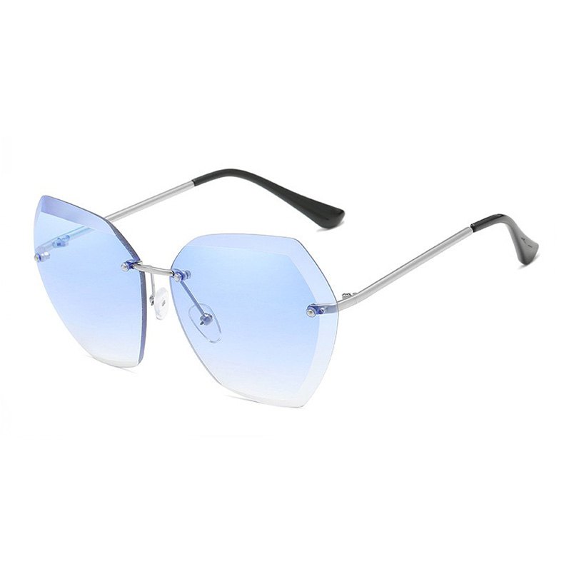 Women's Rimless Diamond Cut Plastic-Metal Sunglasses RC91978